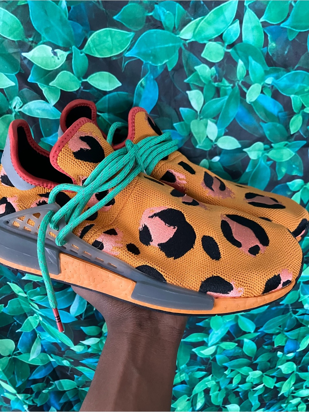 adidas Orange Leopard-Print Sneakers with Teal Laces